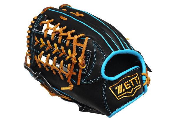 ZETT Pro Model Elite 12.75 inch LHT Outfielder Glove - Black/Skyblue