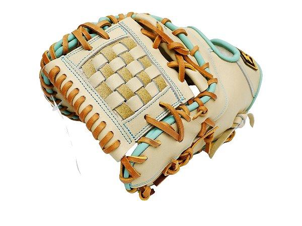 ZETT Pro Model Elite 12.5 inch LHT First Base Mitt - Beige/Skyblue
