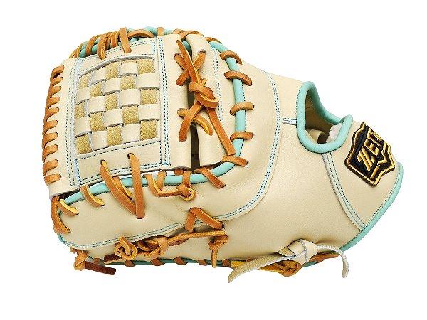 ZETT Pro Model Elite 12.5 inch LHT First Base Mitt - Beige/Skyblue