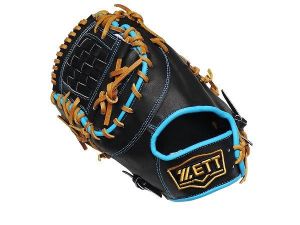 ZETT Pro Model Elite 12.5 inch LHT First Base Mitt - Black/Skyblue ZETT Pro Model Elite 12.5 inch LHT First Base Mitt - Black/Skyblue