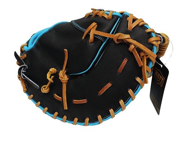 ZETT Pro Model Elite 12.5 inch LHT First Base Mitt - Black/Skyblue