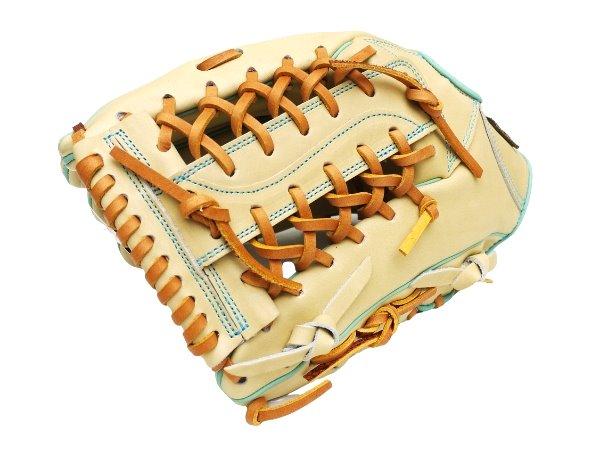 ZETT Pro Model Elite 12.5 inch LHT Outfielder Glove - Beige/Skyblue