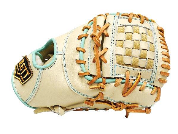 ZETT Pro Model Elite 12.5 inch First Base Mitt - Beige/Skyblue