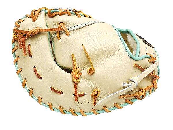 ZETT Pro Model Elite 12.5 inch First Base Mitt - Beige/Skyblue