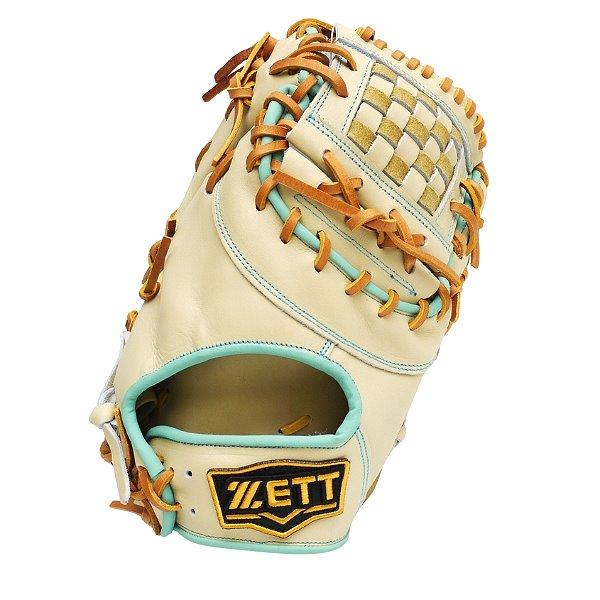 ZETT Pro Model Elite 12.5 inch First Base Mitt - Beige/Skyblue
