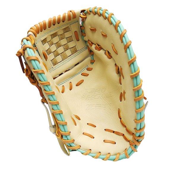 ZETT Pro Model Elite 12.5 inch First Base Mitt - Beige/Skyblue