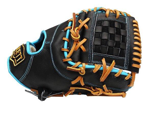 ZETT Pro Model Elite 12.5 inch First Base Mitt - Black/Skyblue